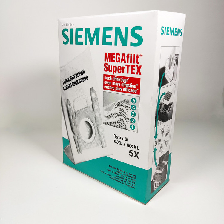 کیسه جاروبرقی زیمنس مدل MEGAfilt SuperTEX مناسب جاروبرقی های بوش و زیمنس Type G /GXL/GXXLبسته 5 عددی