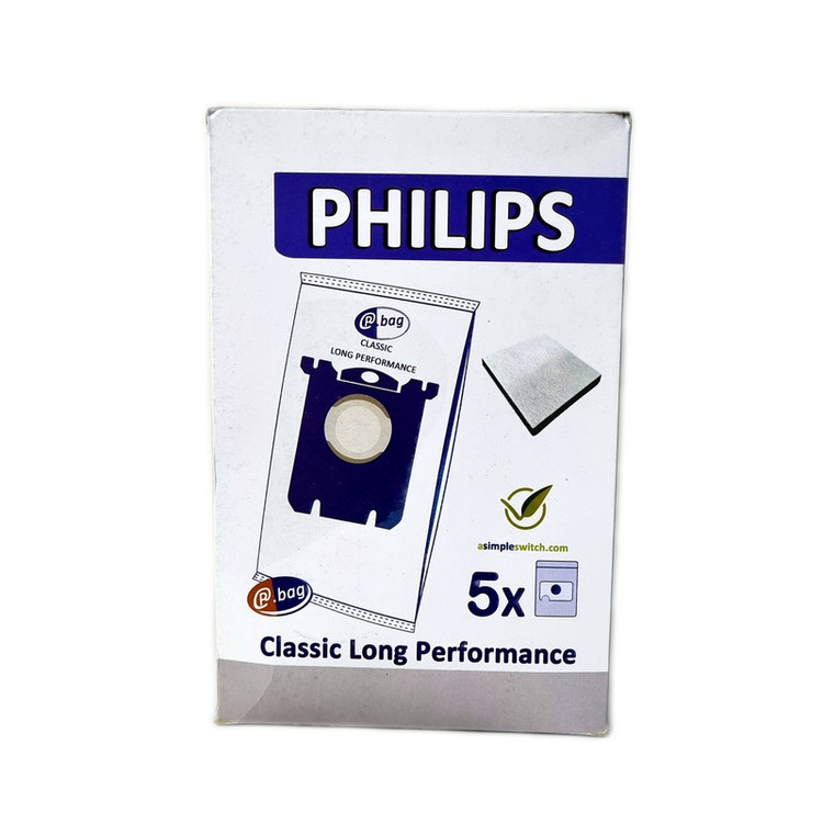 پاکت جاروبرقی مدل Classic Long Performance مناسب برای جاروبرقی فیلیپس بسته 5 عددی به همراه فیلتر