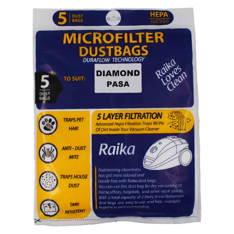 پاکت جاروبرقی رایکا مدل Raika Clean بسته 5 عددی مناسب جاروبرقی پاسا و دیاموند