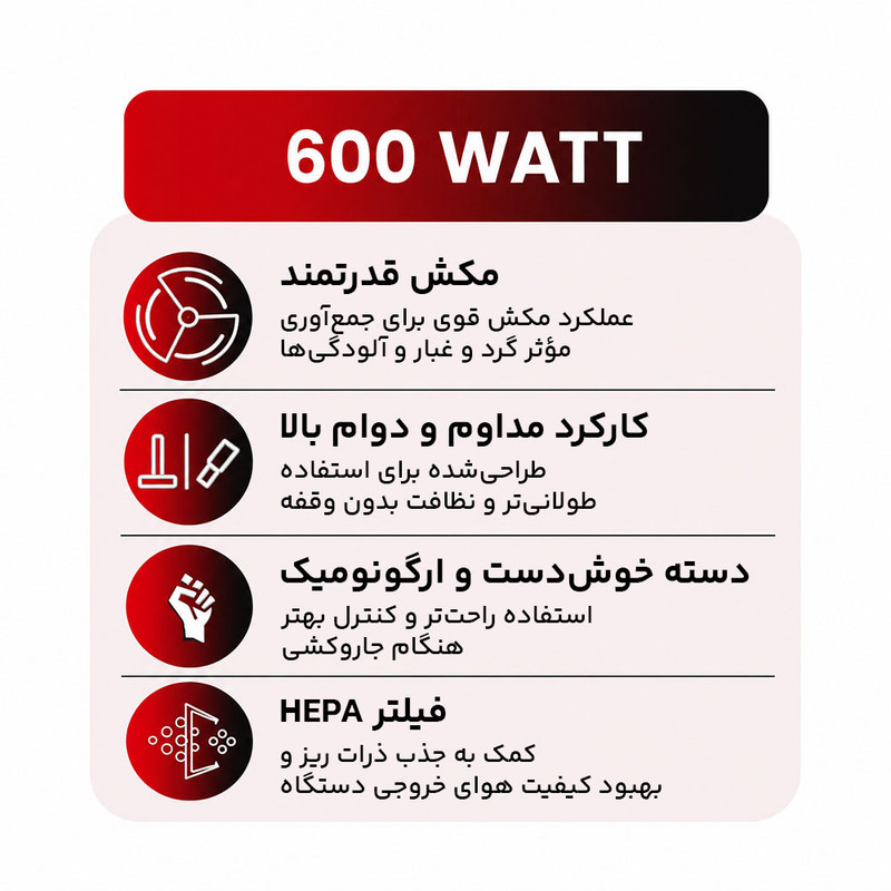 جاروبرقی مخزندار 600 وات نوبل مدل NVC21